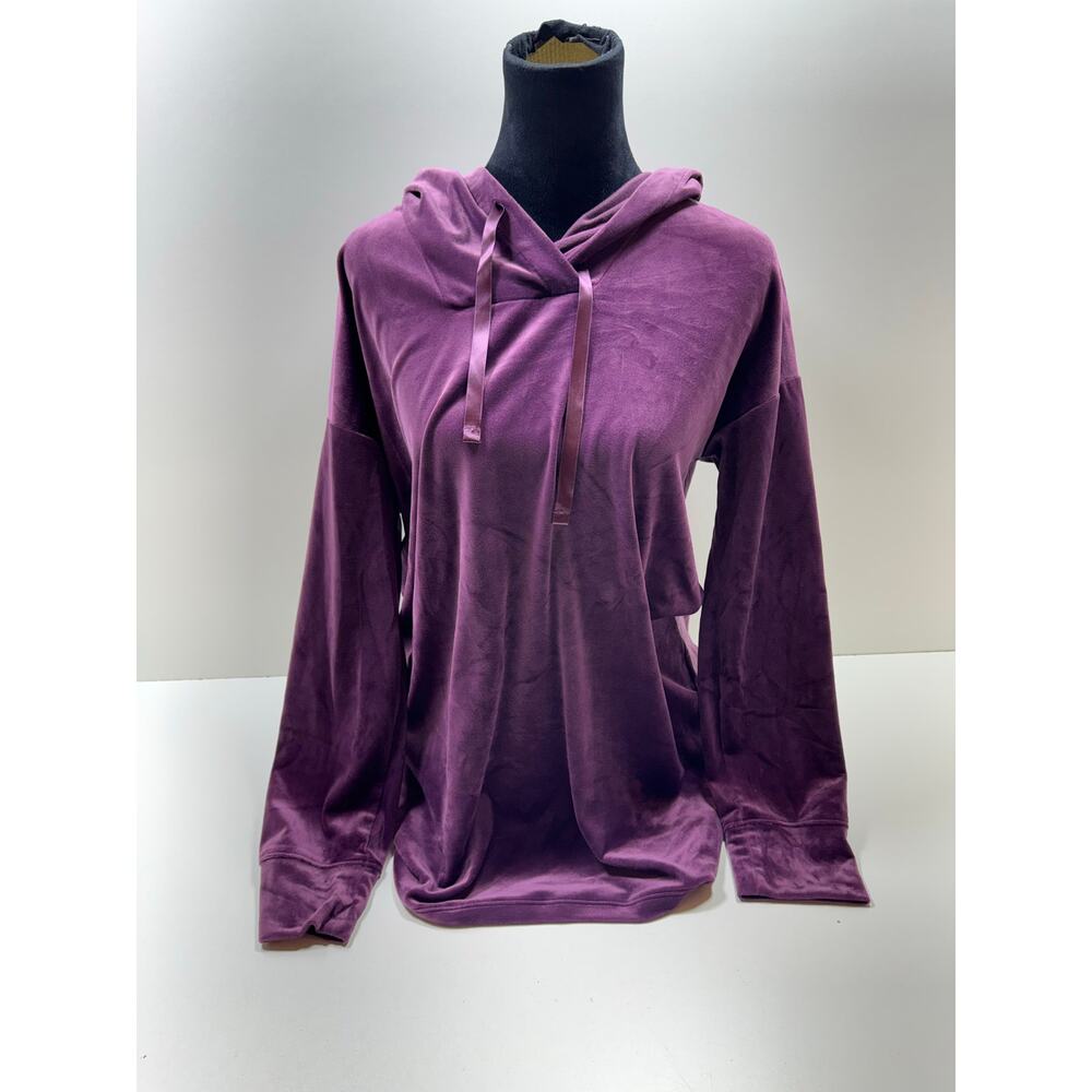 Pure Jill Velour Hoodie Medium Plum Purple Velvet Sz Medium Casual Oversized - Picture 1 of 9